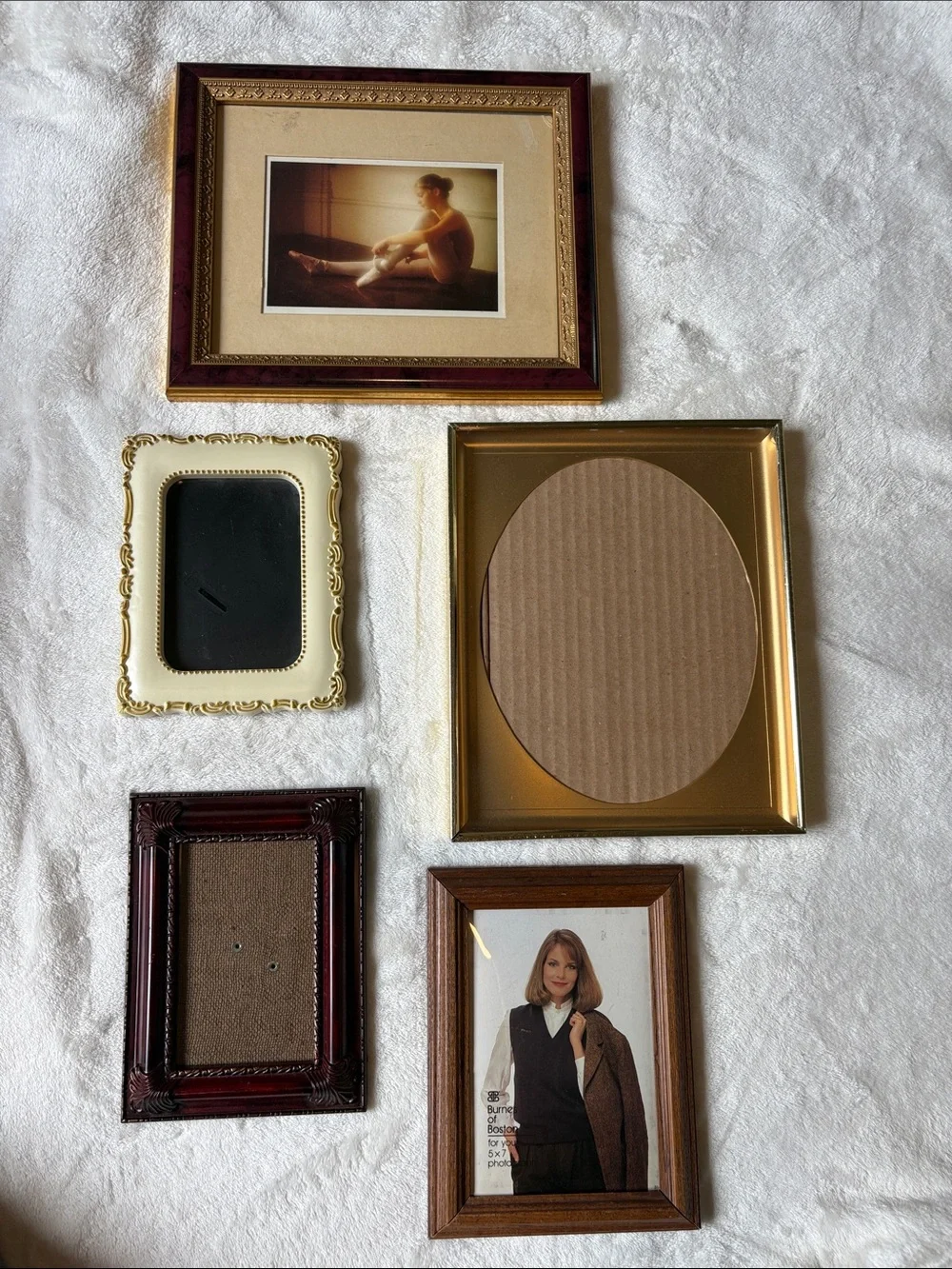 Vintage Mixed Wood and Metallic Picture Frame Set - Brown, Gold, Cream